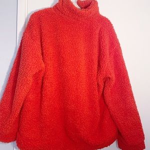 fluffy red sherpa coat